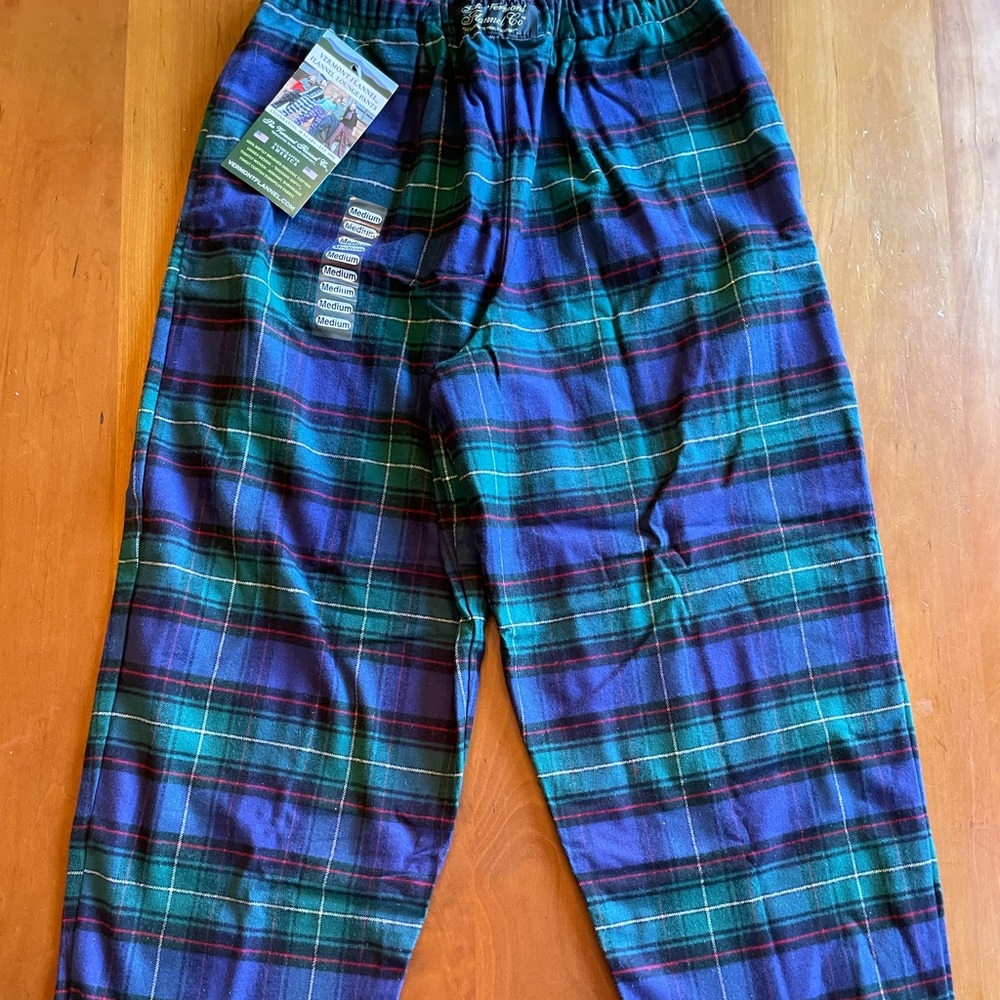 New Men’s Medium Vermont Flannel Company Green Red Blue Plaid Flannel Pants